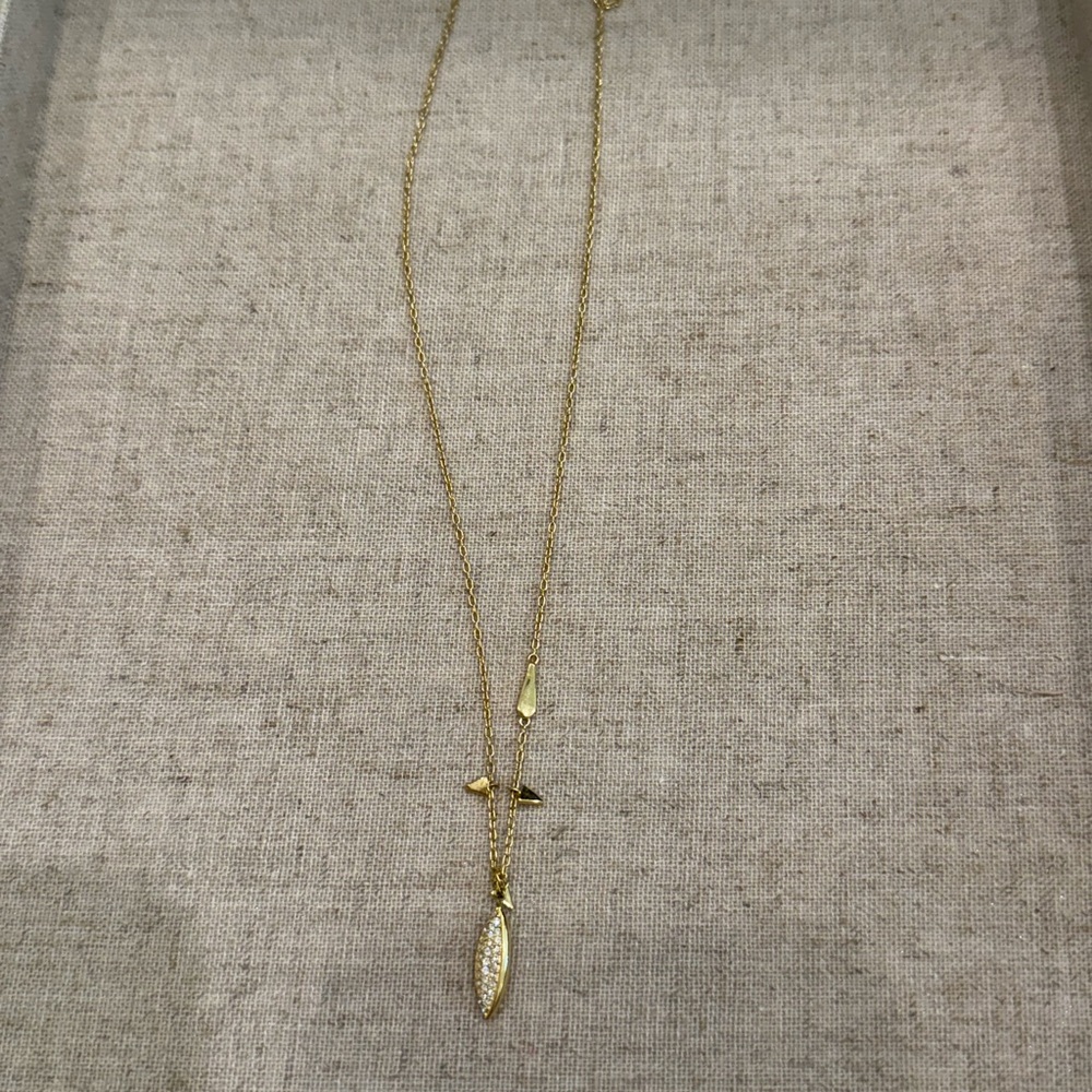 Stella & Dot Gold Pendant Necklace Pave Crystal Drop Adjustable Chain